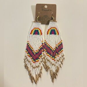 Rainbow Beaded Fringe Earrings